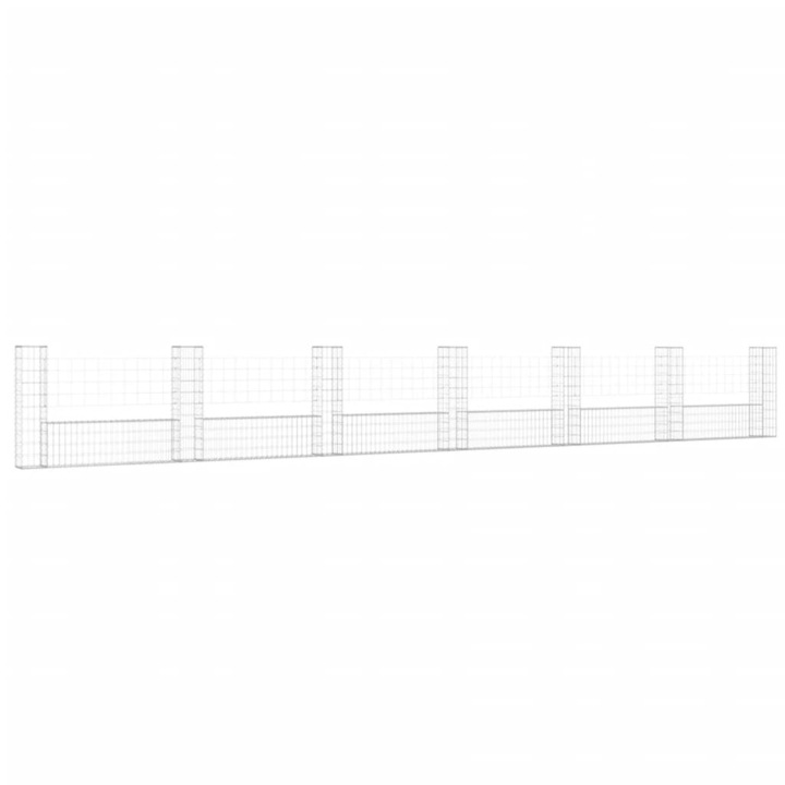 Cos de gabion in forma de U cu 7 stalpi vidaXL, 740x20x100 cm, fier 47.4 kg 151280