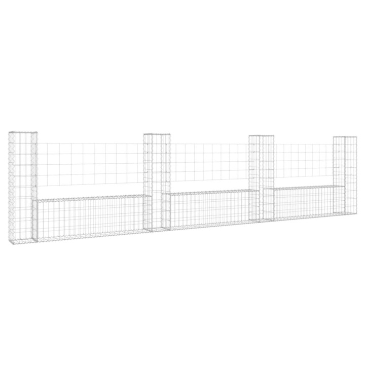 Cos gabion in forma de U cu 4 stalpi vidaXL, 380x20x100 cm, fier 23.8 kg 151277