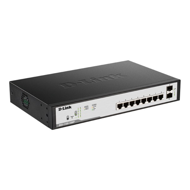 D-Link DGS-1100-10MPV2/E 10x RJ-45, 20 Gbps, 400 MHz, 51.9dB, PoE, Fekete switch