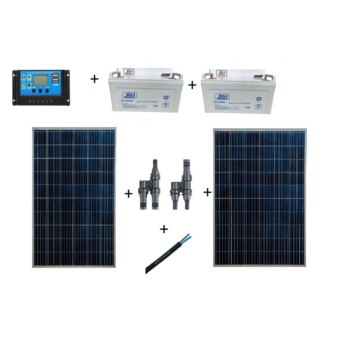 inertia Mourn Absorbent Kit 2 Panouri Fotovoltaice 50 W Klausstech si Acumulator Solar Pe Gel Jrh  12v 120 Ah cu Controler Regulator Solar 20 A cu 10 M Cablu 2 X 2.5 Mm+  Adaptor Solar Mc4 X2 Set 2buc - eMAG.ro