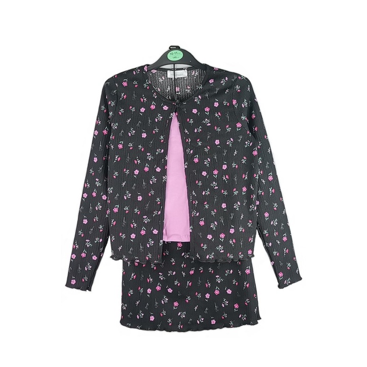 Compleu fete 3 piese Flower, Negru, Primark, Marimea 146 EU