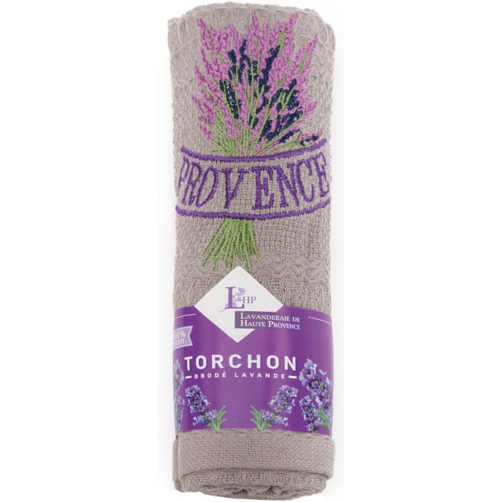 Бродирана кърпа с мотиви от Прованс Сиво LHP Lavanderaie de Haute Provence