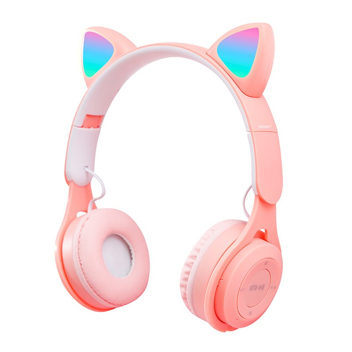 Слушалки за ухо MRG MY08CAT, Bluetooth, тип котка, розови