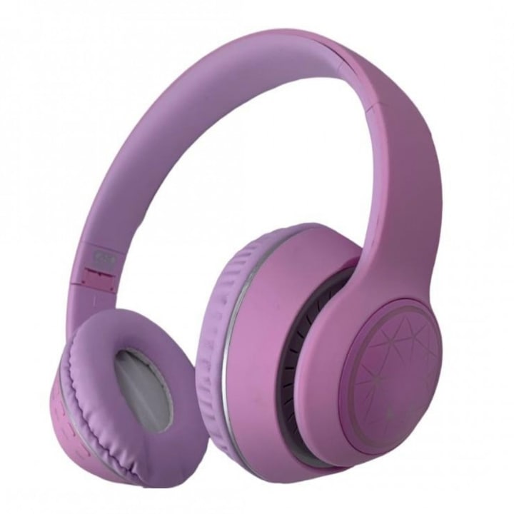 Bluetooth слушалки AKS150, с RGB светлини, поддръжка на micro-sd карта, розов цвят
