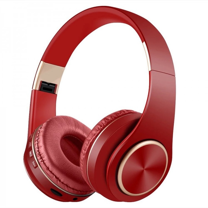 Bluetooth слушалки модел T8 Over-Ear Stereo с безжичен микрофон, поддръжка на карта, бас, червен цвят