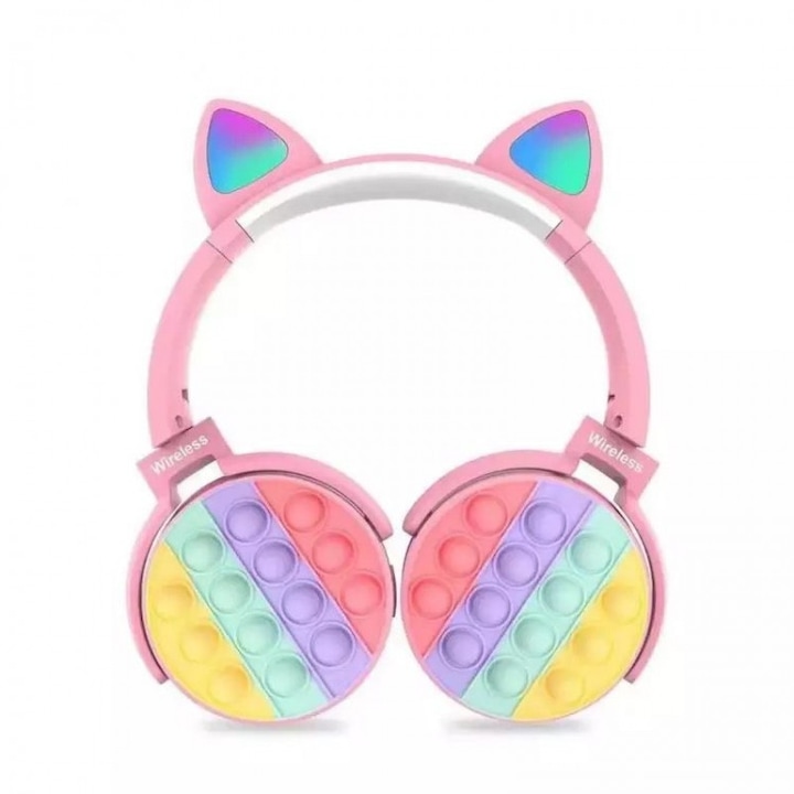 Безжични слушалки за деца, Pop It Now, Bluetooth 5.0, с котешки уши и LED светлини, вграден микрофон, CXT-950, розов цвят