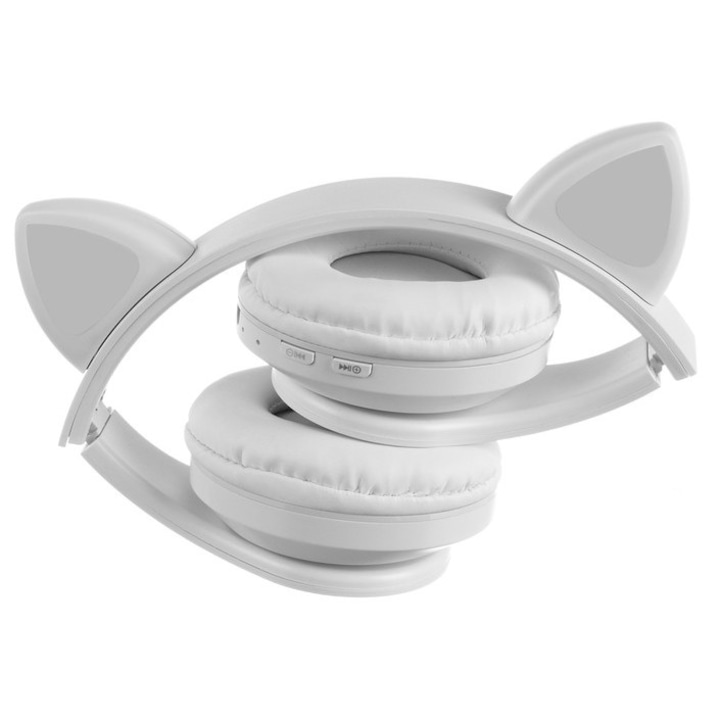 Vezeték nélküli audio fejhallgató, modern dizájn, Bluetooth 5.0 EDR csatlakozás, beépített mikrofon, összecsukható, led lámpa, fehér