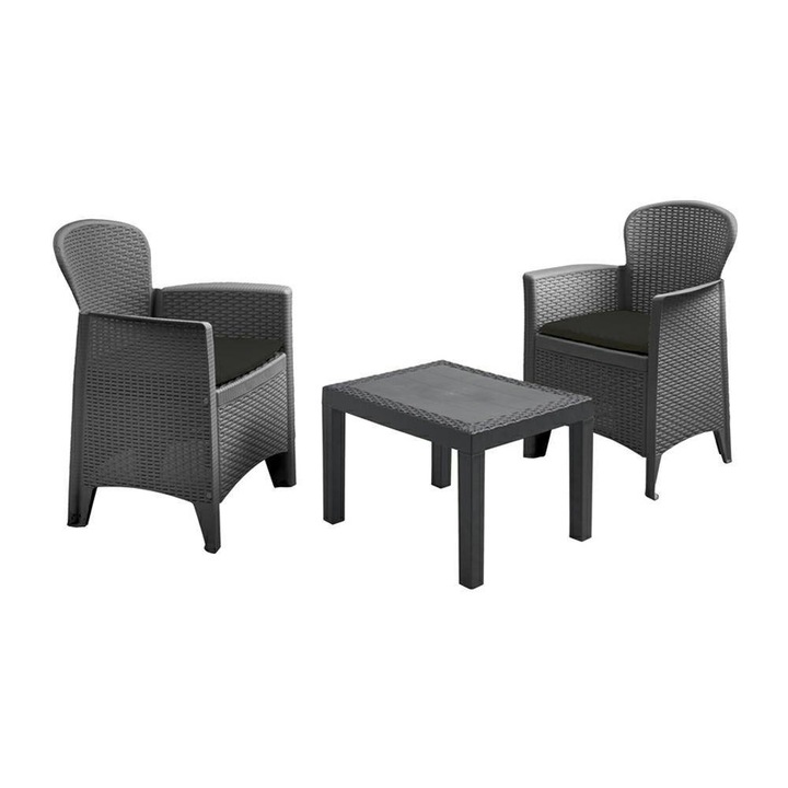 3 db-os ProGarden kerti bútorkészlet, polipropilén, antracit, 54 x 54 x 40 cm