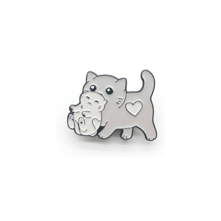 Insigna metal cu pin Cute Mama Cat 3x2.4 cm