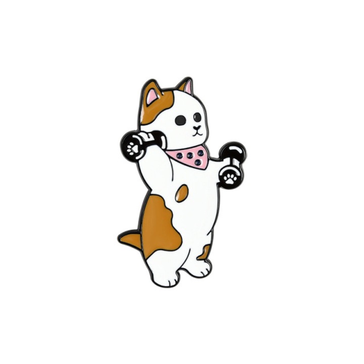 Insigna metal cu pin Work Out Cat 2.6x4 cm