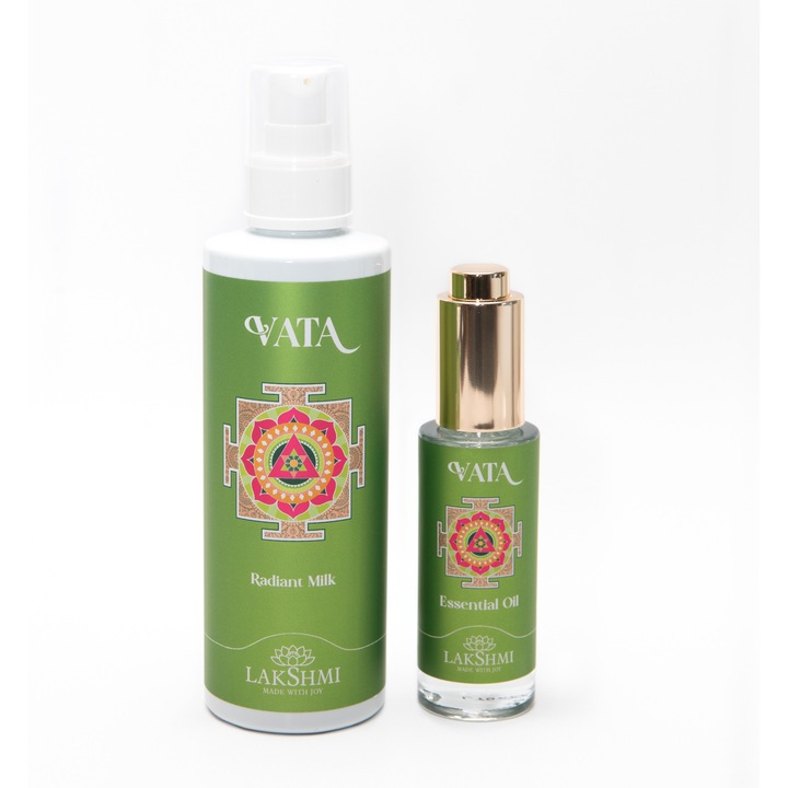 Set 2 produse ten uscat si deshidratat 230ml, Lakshmi, eco-bio, lapte demachiant si ser facial cu katafray