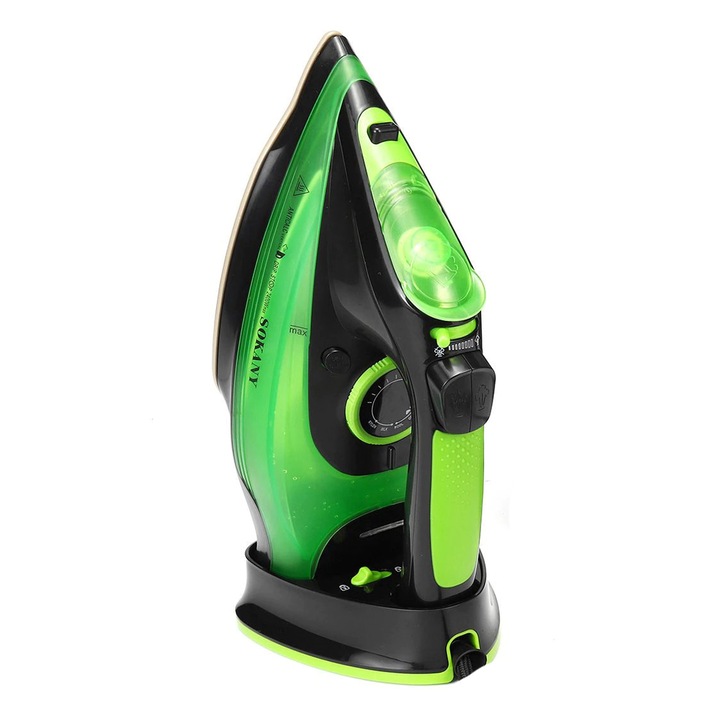 Fier de calcat Sokany AJ-2085, talpa crystal ceramic, jet de abur, 2400W, 360ml, mod fara fir, Verde