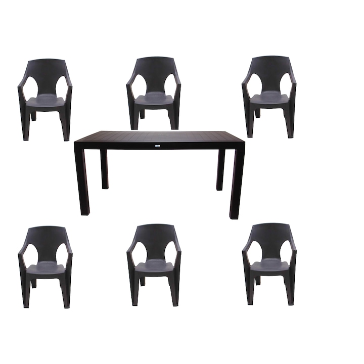 IdealStore Premium Kerti bútor készlet, 1 db asztal, 6 db szék, teraszra vagy kertbe, 140 x 80 x 75 cm, Prémium Minőség, víz-, nap-, fagy-, nedvességálló, sokoldalúan használható
