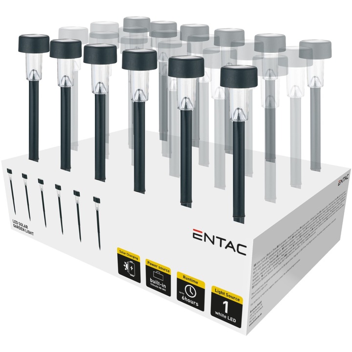 Entac kerti szolár lámpa 36 cm, műanyag, 1 LED, henger formájú