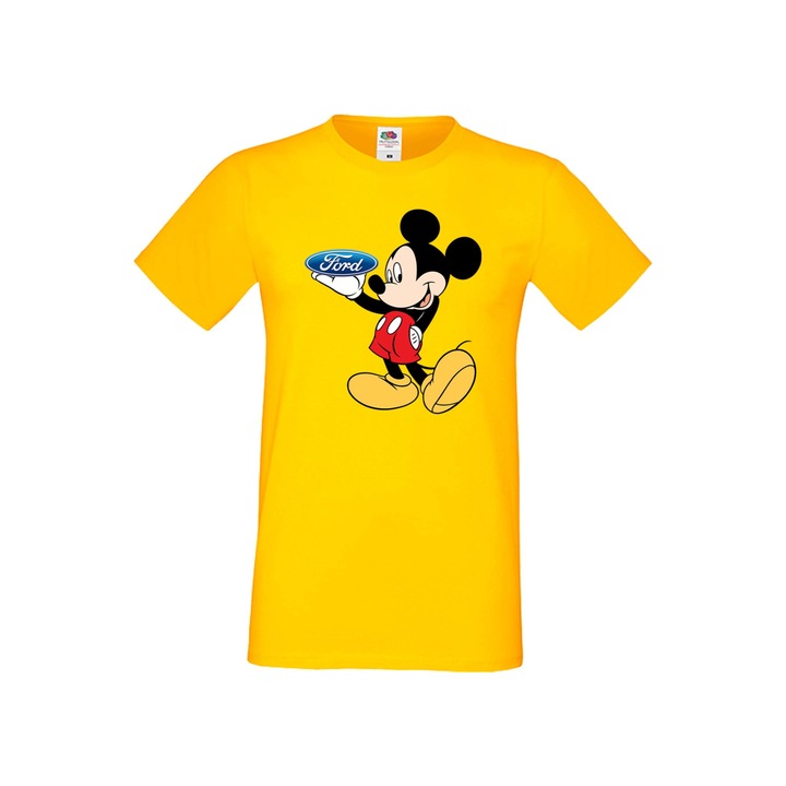 Tricou barbati, TraLaLa, Bumbac, Mickey Mouse Ford, Galben, S