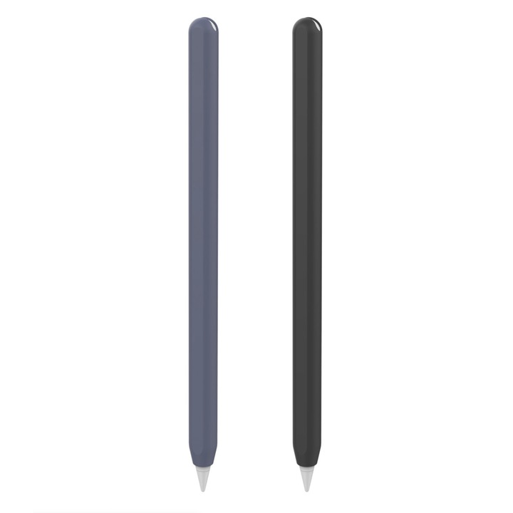 Set 2 huse high quallity compatibilitate cu Apple Pencil 2, material silicon, negru bleumarin