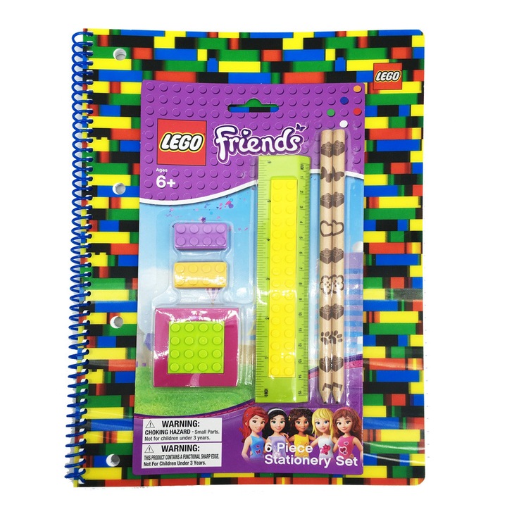 Комплект Lego friends, Тетрадка А4, 70 листа широки редове, Гуми, Острилка, Молив, Линия, 014947, ML1-12-2