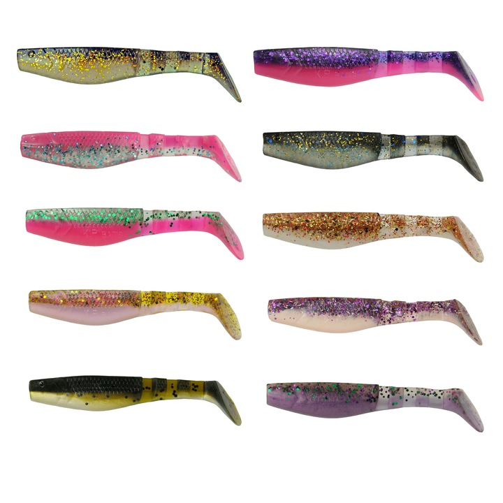 Set 50 buc Shad KP Original Shad 7.5cm, Mix4, pentru pescuit la salau, stiuca sau somn