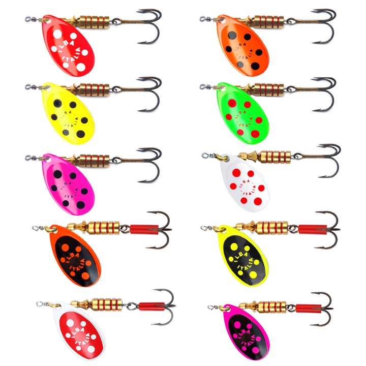 Set 10 lingurite rotative Ilba Tondo Fluo marimea 1, 3grame, pentru pescuit la clean, pastrav, biban sau stiuca