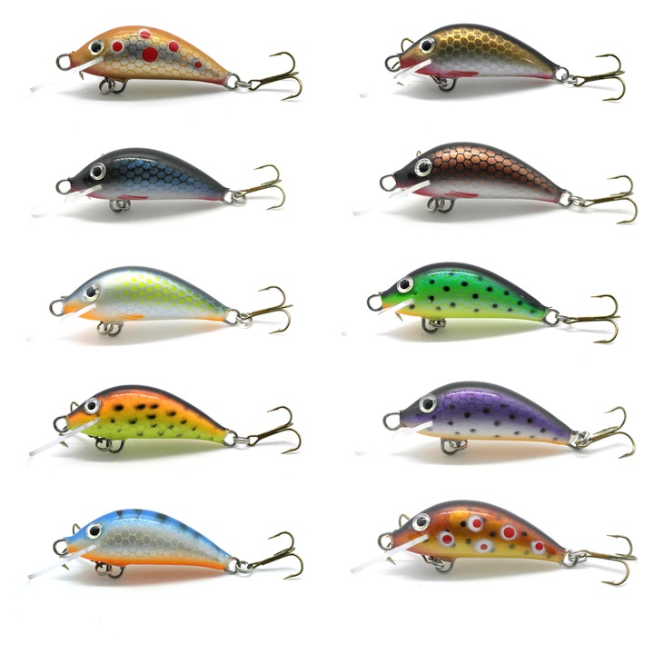 Set 10 buc voblere Gloog Hektor 35, 3.5cm, Sinking si Floating, pentru pescuit la clean, biban sau pastrav, Mix3