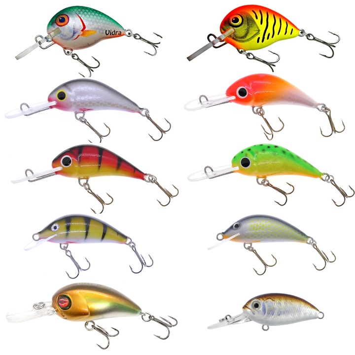Set pentru pescuitul la clean, biban sau pastrav Mix3 format din 10 voblere Sinking sau Floating, 3.5-4cm: Vidra Lures, Gloog, Damiki si Kamatsu