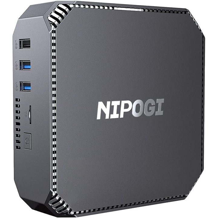 Мини компютър NiPoGi® AK2 Plus, процесор Intel 12th Gen Alder Lake- N100 (до 3,4 GHz), 16 GB DDR4 RAM 512 GB SSD, Windows 11 pro, 4K HD поддръжка, WiFi 5, BT4.2, сив