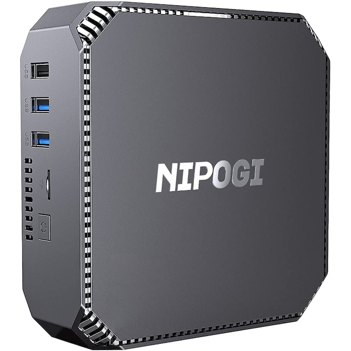 Mini PC NiPoGi® AK2 Plus, Intel 12. generációs Alder Lake-N100 processzor (3,4 GHz-ig), 16 GB DDR4 RAM 512 GB SSD, Windows 11 pro, 4K HD támogatás, WiFi 5, BT4.2, szürke