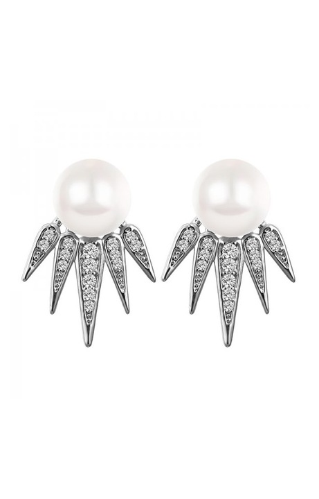 Női ezüst fülbevaló, gyöngyökkel és SW kristályokkal