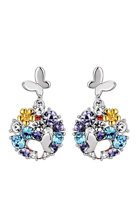 Női ezüst fülbevaló, pillangós, SW kristályokkal, Happy Butterfly