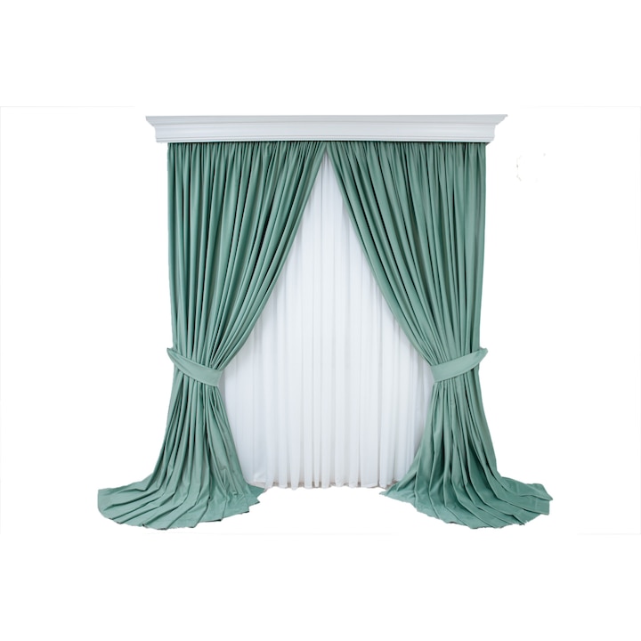 Set de 2 draperii din catifea, verde menta, cu rejansa, semiopace, 140x250 cm