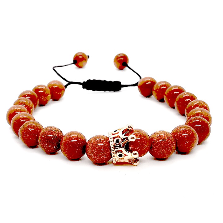 Bratara reglabila din piatra soarelui maro cu pandantiv coroana