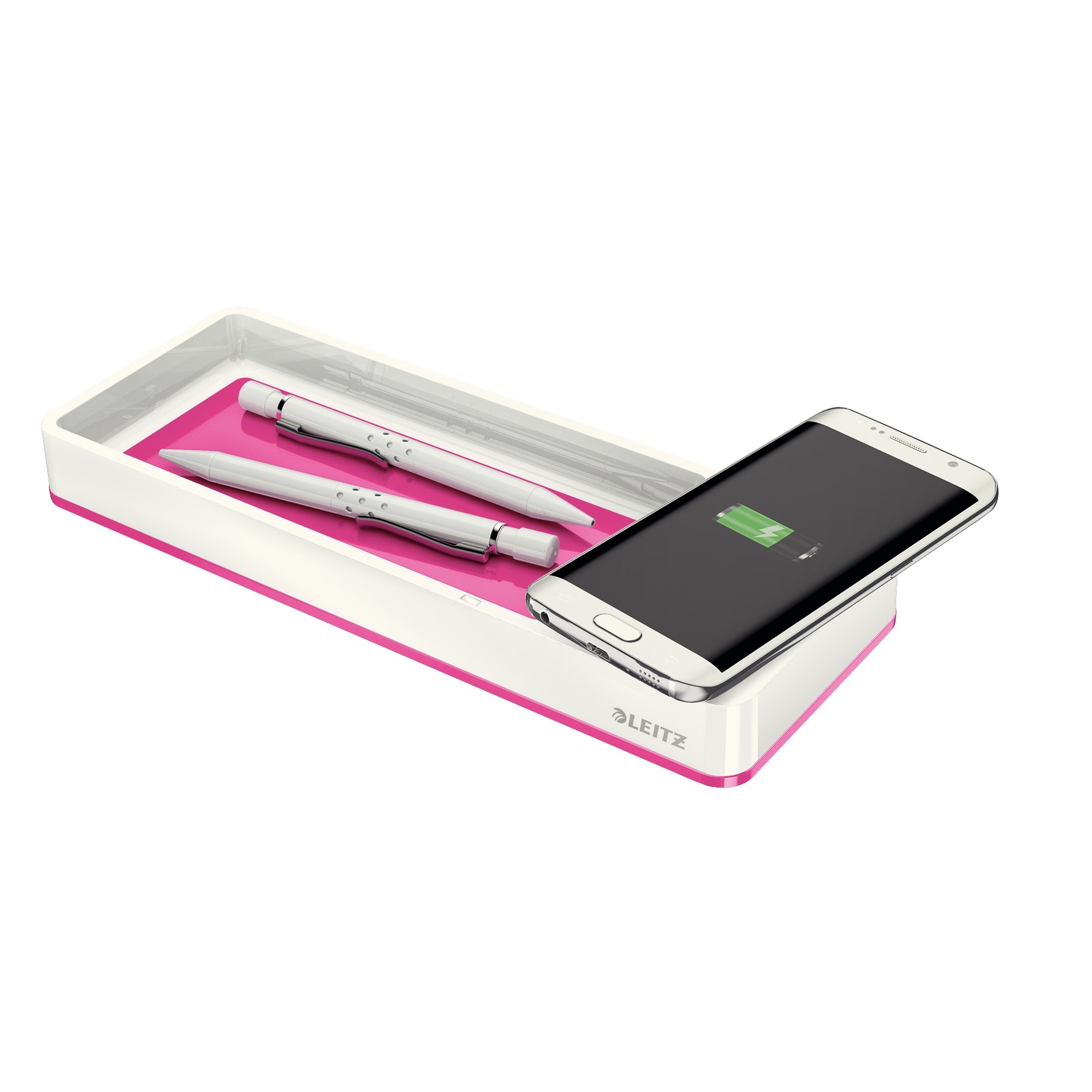 Suport organizator birou cu incarcator prin inductie, Leitz WOW roz metalizat