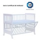 Patut co-sleeping 120x60 cu laterala culisanta total si roti Treppy Dreamy Plus, integral din lemn masiv fag, reglabil pe 5 nivele, include sistem de ancorare, culoare alb