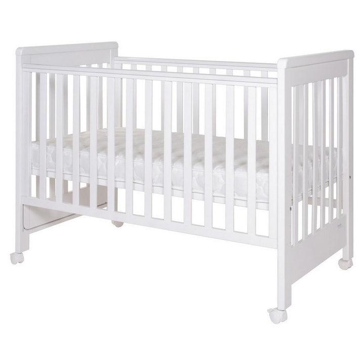 Patut co-sleeping 120x60 cu laterala culisanta total si roti Treppy Dreamy Plus, integral din lemn masiv fag, reglabil pe 5 nivele, include sistem de ancorare, culoare alb