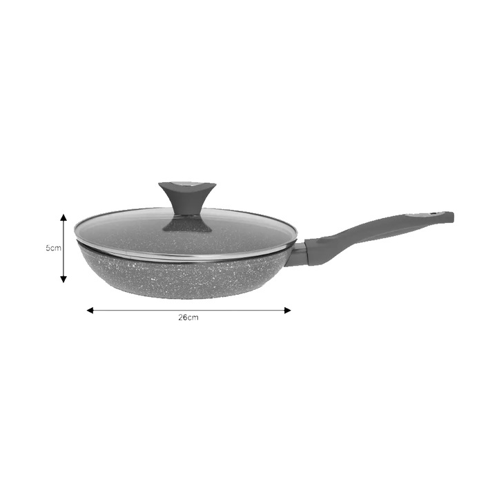 Tigaie cu capac, aluminiu, marmorata, gri, 26 cm, Klausberg