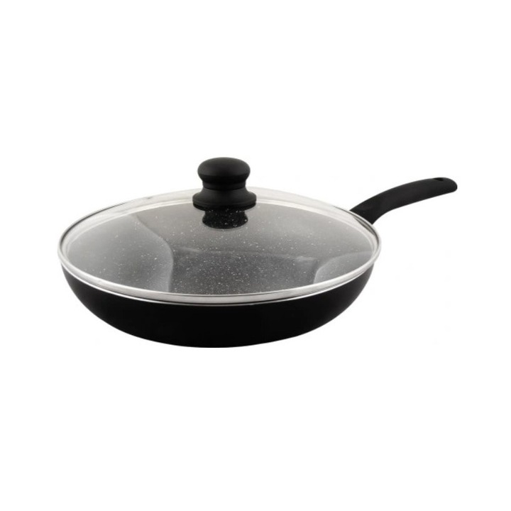 Tigaie din aluminiu cu capac, marmorata, 20 cm, negru, KingHoff