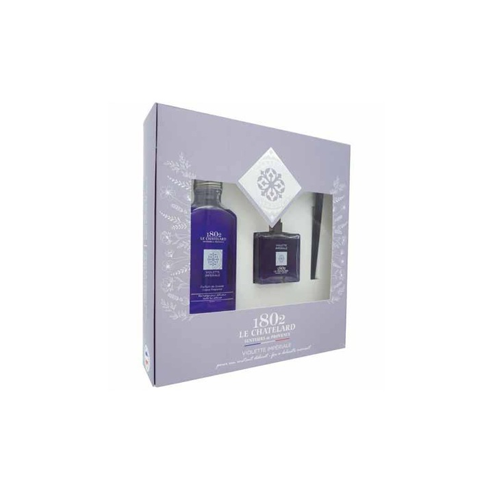 Set Cadou Odorizant de camera cu betisoare VIOLETE IMPERIALET, 100ml, Rezerva Parfum, 200ml cu Bete Negre de Ratan