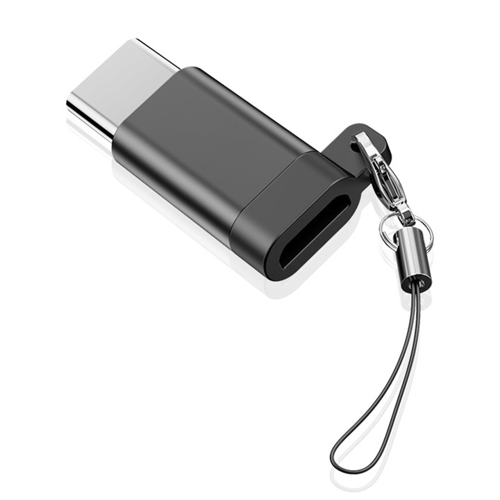 OTG адаптер от MicroUSB към USB-C, преносим, захранване и пренос на данни, 480 Mbps, Fonix Plug & Transfer, кабел, черен