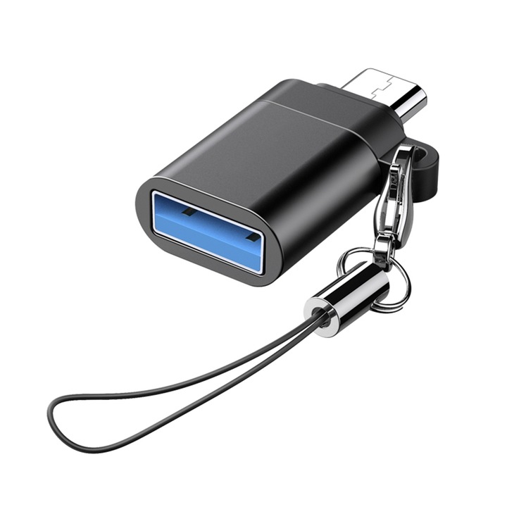 OTG адаптер от MicroUSB към USB, преносим, захранване и пренос на данни, 5 Gbps, Fonix Plug & Transfer, кабел, черен