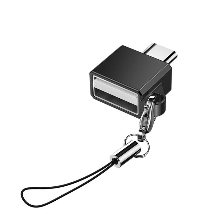 Mini USB-C към USB OTG адаптер, преносим, захранване и пренос на данни, 480 Mbps, Fonix Plug & Transfer, кабел, черен