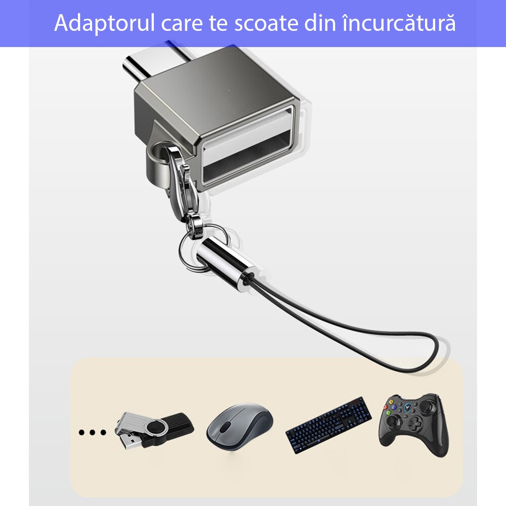 Mini USB-C към USB OTG адаптер, преносим, захранване и пренос на данни ...