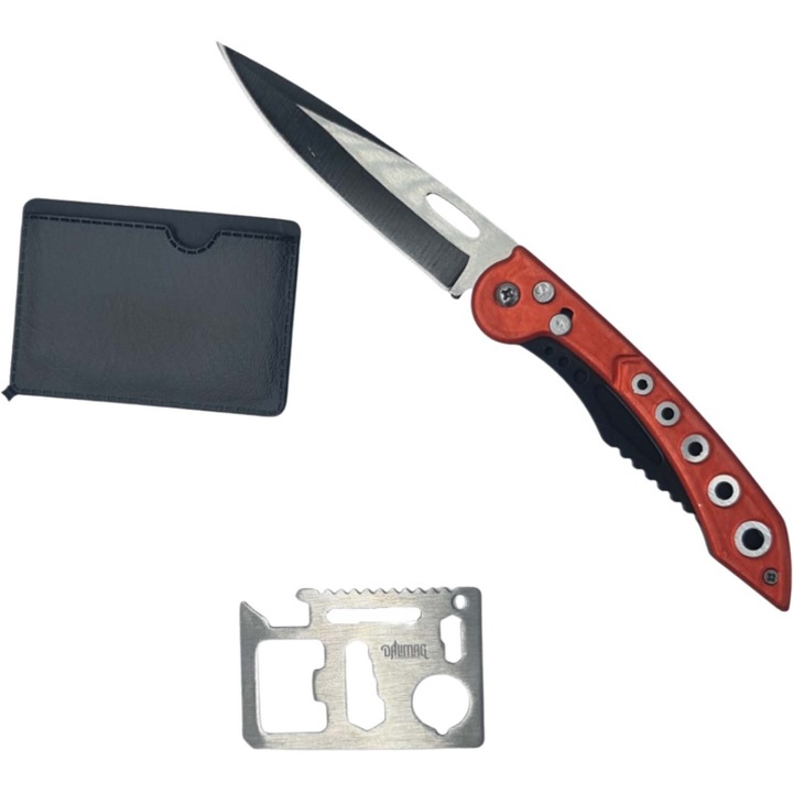 Kit supravietuire, briceag 5 gauri, model B.A.S, 21.5 x 3, rosu, card multifunctional, Dalimag