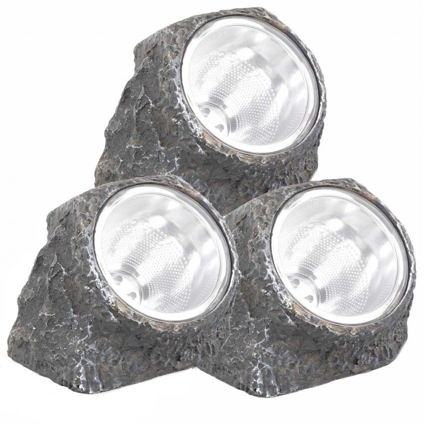 Комплект външни соларни лампи, модел сив камък, 6000K, LED, 12 бр - eMAG.bg