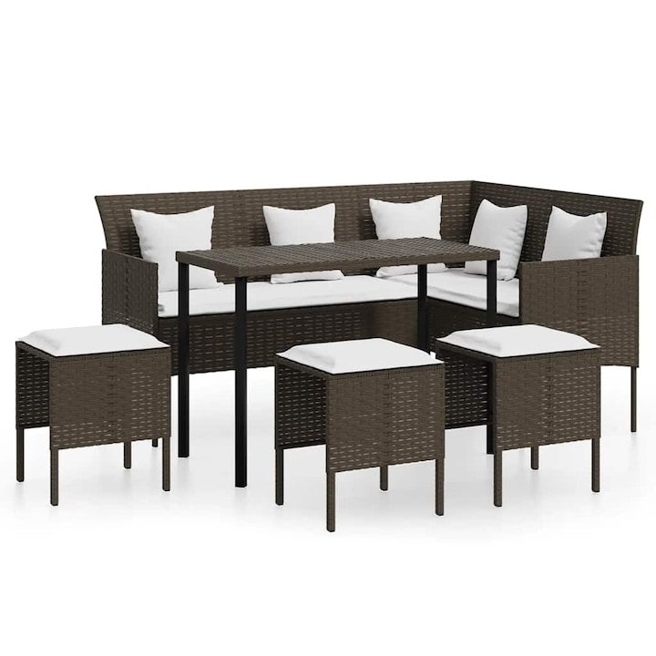 vidaXL 5 személyes barna polyrattan L-alakú kanapészett párnákkal 318577
