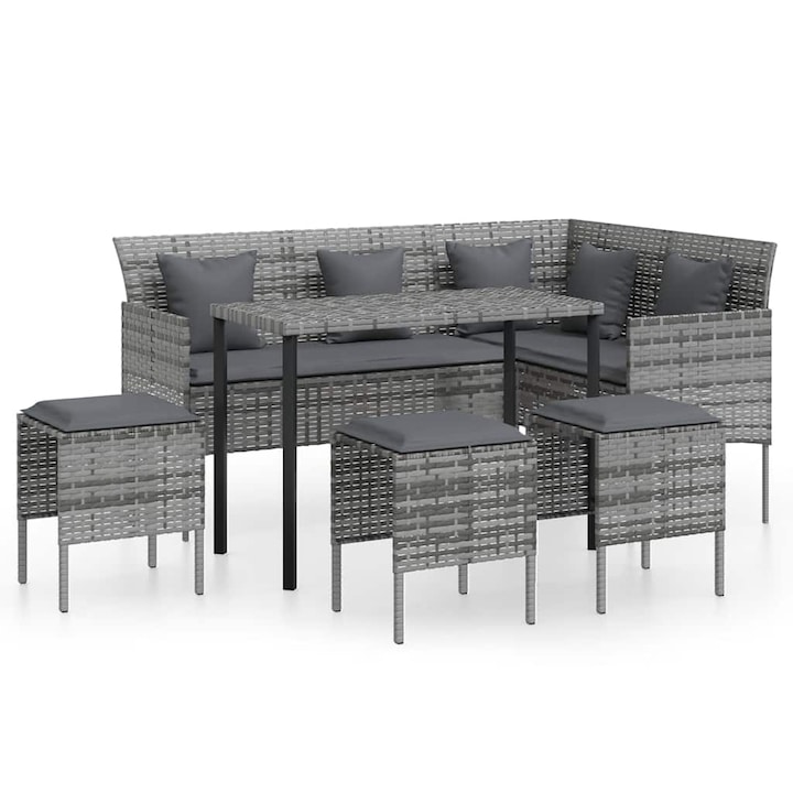 vidaXL 5 személyes szürke polyrattan L-alakú kanapészett párnákkal 318579