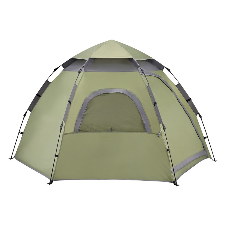 Cort camping, pro.tec, Nybro, 240 x 205 x 140 cm, poliester, verde inchis / gri inchis