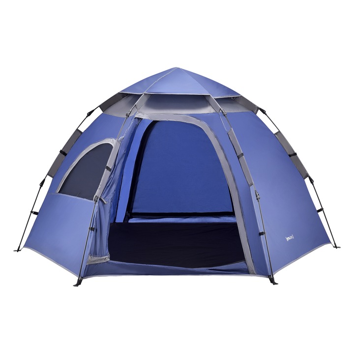 Cort camping, pro.tec, Nybro, 240 x 205 x 140 cm, poliester, albastru / gri inchis