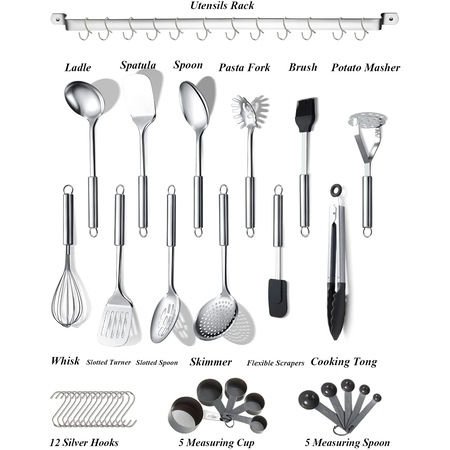 Set ustentile din Inox pentru bucatarie, 37 piese, Berglander CT19AS37 Argintiu