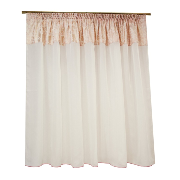 Perdea Velaria de bucatarie ivory cu flori roz, 280x155 cm