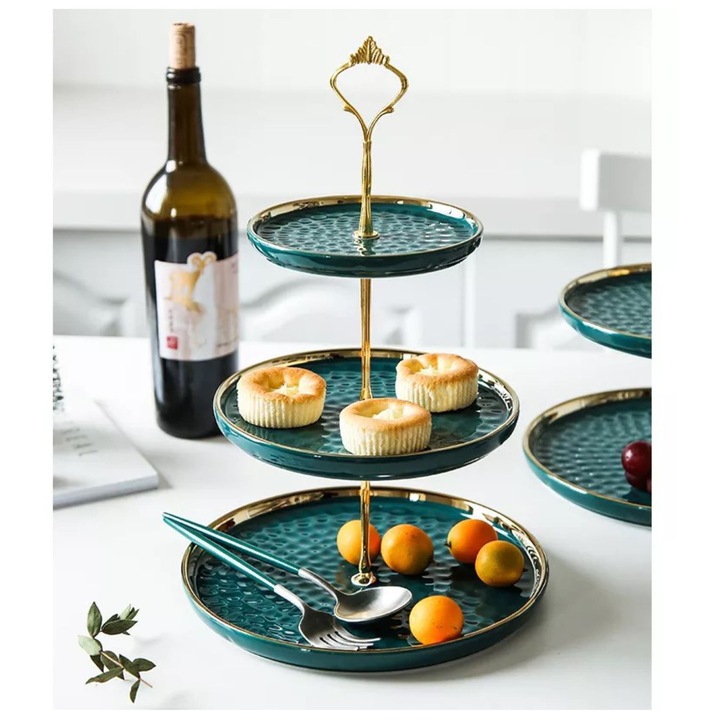 Platou Portelan Supraetajat pentru Candy Bar, 3 niveluri Verde